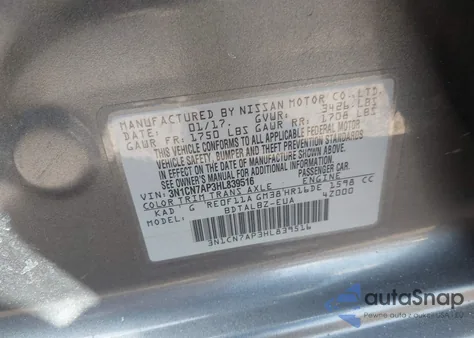 2017 Nissan Versa 1.6 Sv z USA, uszkodzony, nr VIN 3N1CN7AP3HL839516